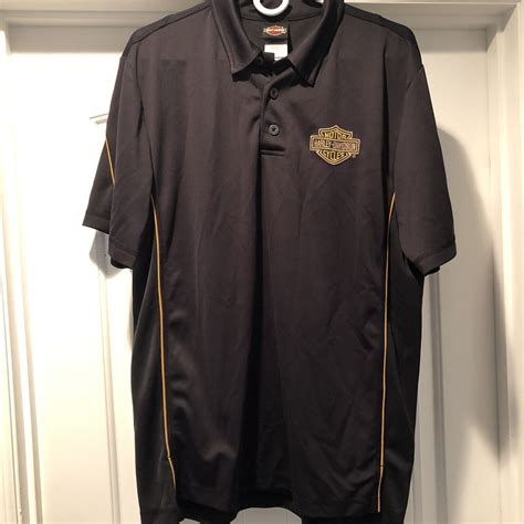 Harley Davidson Black And Gold Polo Shirt Size Large Gem