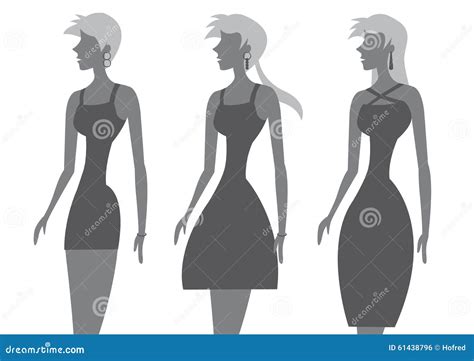 Modelos De Moda En El Ejemplo Negro Elegante Del Vector Del Vestido Ilustración Del Vector