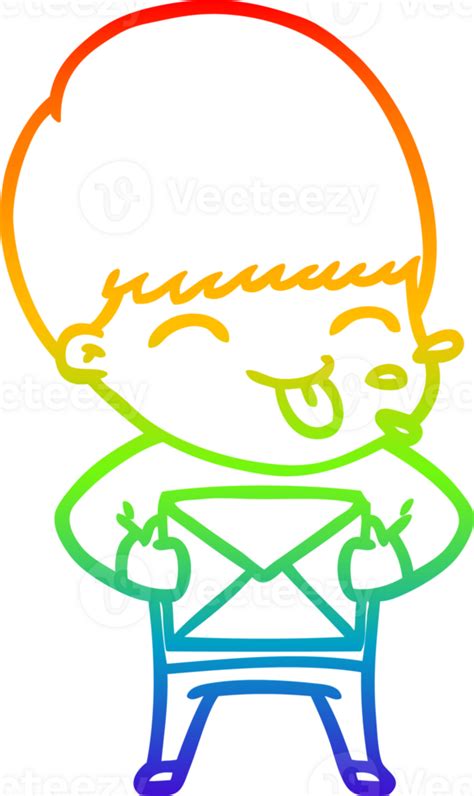 Rainbow Gradient Line Drawing Happy Cartoon Boy 45295492 Png