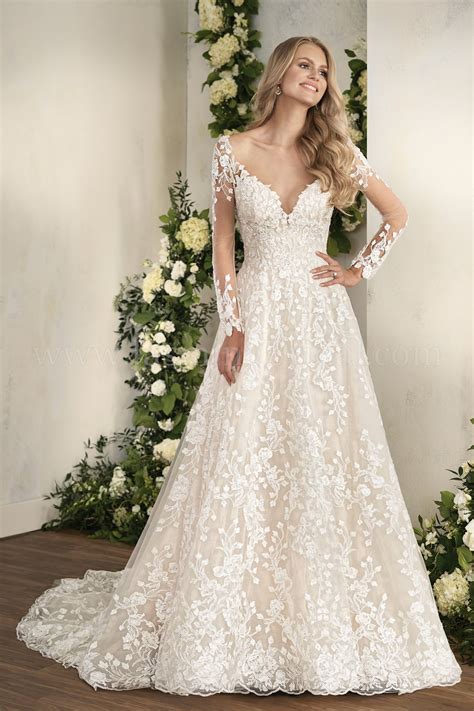 T202012 Illusion Neckline Embroidered Lace Ball Gown Wedding Dress with ...