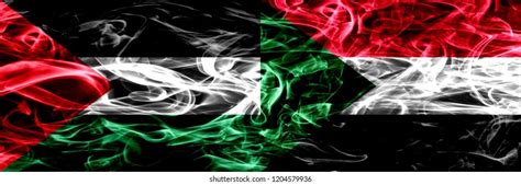 Palestine Vs Sudan Sudanese Smoke Flags Stock Illustration