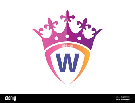 Letter W Monogram Alphabet With Shield And Crown Logo Template Stock