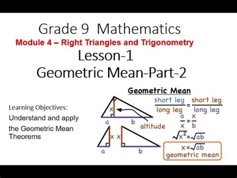 Geometric Mean Theorems Part For Grade Mathematics Youtube