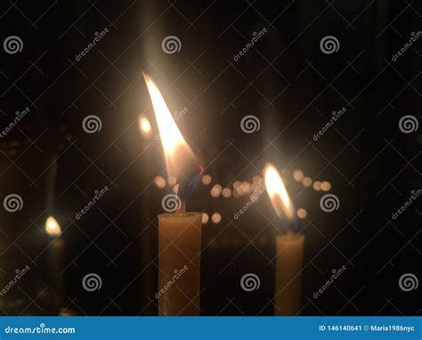 Candles Burning In Orthodox Christian Church During Easter Sunday