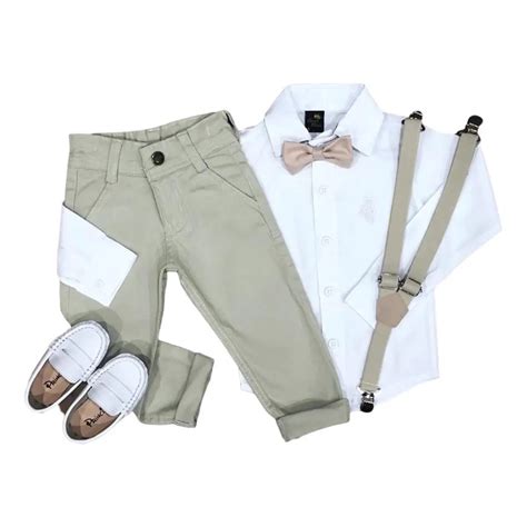 Conjunto Roupa Social Infantil Camisa Cal A Gravata Suspens Rio