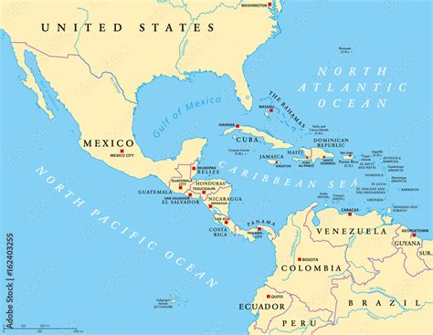 Vettoriale Stock Middle America Political Map With Capitals And Borders