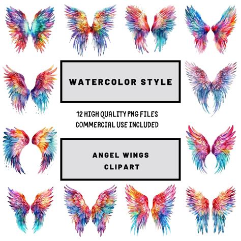 Angel Wings Watercolor Clipart Angel Wings Png Angel Wings Digital