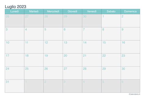 Calendario Luglio 2023 Da Stampare