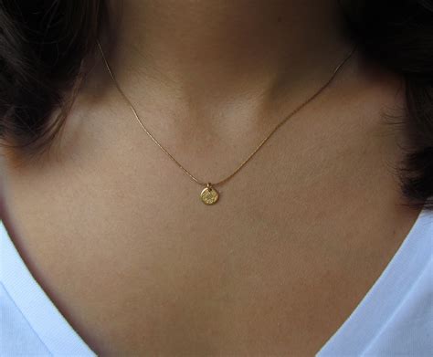 Tiny Gold Disc Necklace Dainty Gold Necklace Hammered Gold Etsy