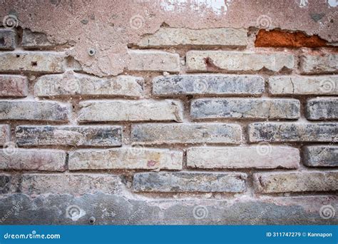 Broken Old Red Masonry Bricks Wall Background And Texture Concept