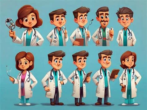 Premium Photo Cute Doctors Cartoon Characters On White Background Set