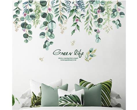 Large Leaf Wall Decals Green Plant Removable Leaves Wallpaper Etsy