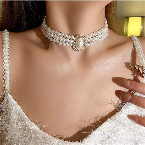 Vintage Multilayer Pearl Choker Chokers Choker Necklace Womens