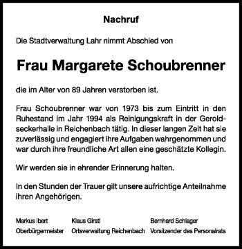 Traueranzeigen Von Margarete Schoubrenner Schwarzw Lder Bote Trauer