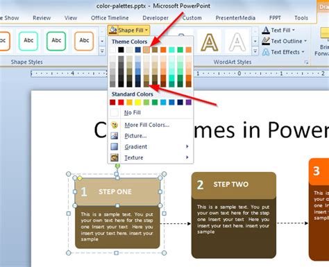 การทำงานกับจานสีที่กำหนดเองใน PowerPoint 2010