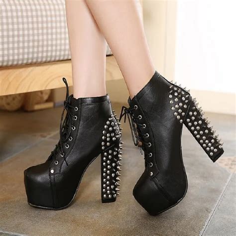 Boots Women Winter Women Black High Heel Martin Ankle Boots Buckle Gothic Punk Motorcycle Combat