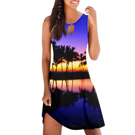 Ehtmsak Plus Size Dresses For Curvy Women Summer Crew Neck Beach Tank