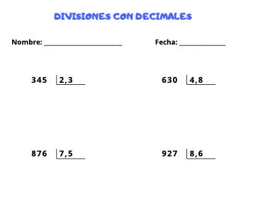 Ejercicios De Divisiones Con Decimales Cuaderno De Primaria