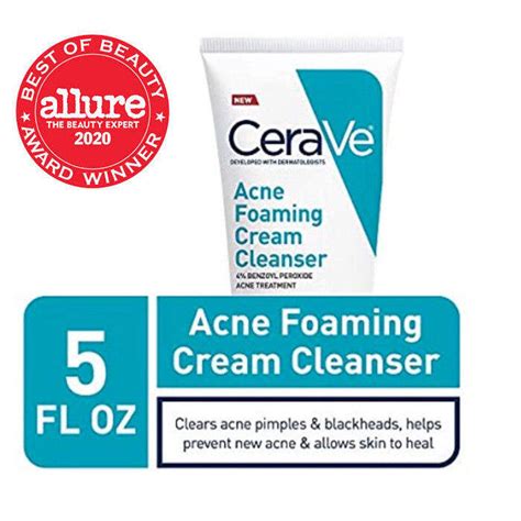 Cerave Acne Foaming Cream Cleanser With Benzoyl Peroxide Niacinamide