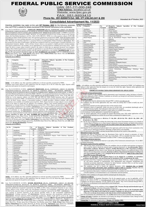 Job Notice At FPSC Islamabad 2024 Job Advertisement Pakistan