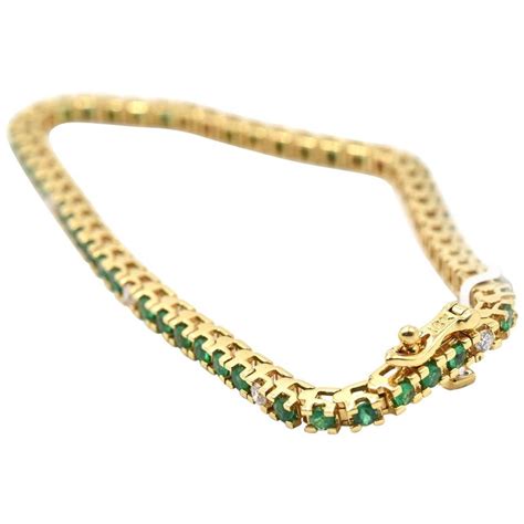 Emerald And Diamond 18 Karat Yellow Gold Tennis Bracelet At 1stdibs