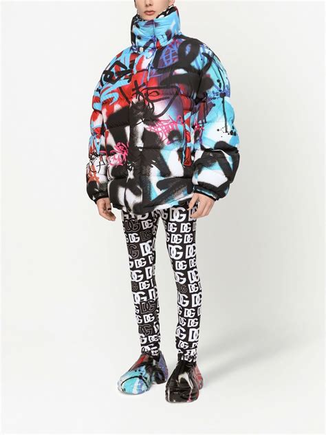 Dolce And Gabbana Oversized Graffiti Print Puffer Jacket Multicolour