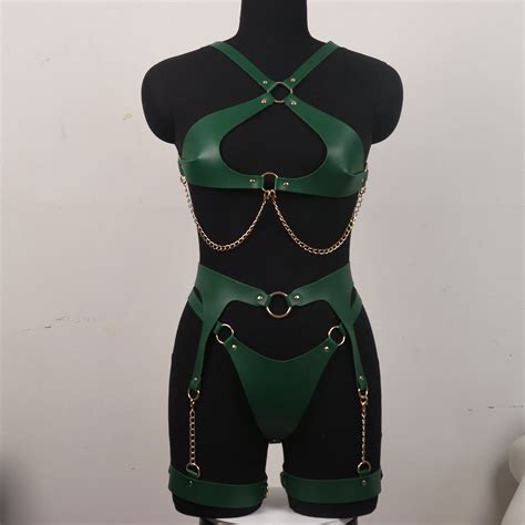 Full Body With Chain SM Erotic Underwear Women S Leather Waist Bondage Harness Fetish Prons Sex