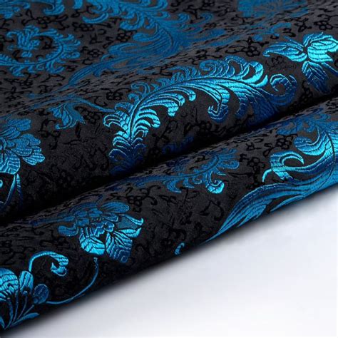 Blue Flowers Brocade Fabric Damask Jacquard Apparel Costume Etsy