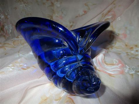 Heavy Retro Hand Blown Cobalt Blue Cornucopiacollectible Art Etsy