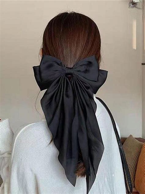 1pc Oversized Black Satin Bow Barrette Hair Clip For Women Fashionable