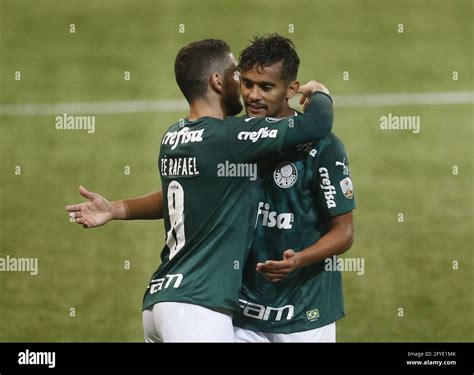 El Centrocampista De Palmeiras Ze Rafael Celebra Con Scarpa Después De