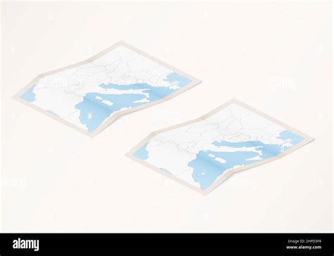 Two Versions Of A Folded Map Of San Marino With The Flag Of The Country