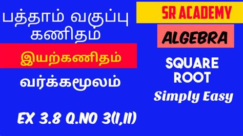 10th Maths Exercise 3 8 Sum 3 Algebra இயற்கணிதம் English And Tamil Medium Sr Academy Youtube