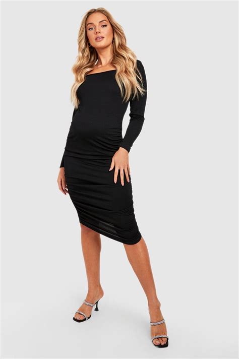 Maternity Square Neck Ruched Midi Dress Boohoo