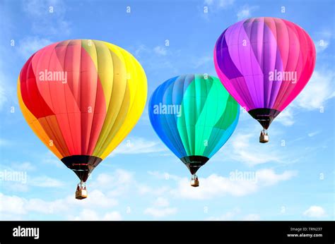 Colorful Hot Air Balloon Over Bright Sky With Clouds Hot Air Balloon And Blue Sky Background