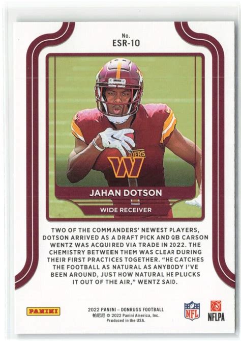 2022 Donruss Elite Series Rookies Jahan Dotson Rc Washington Commanders