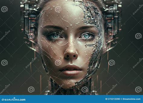 Humanoid Cyber Girl With A Neural Network Thinks Artificial