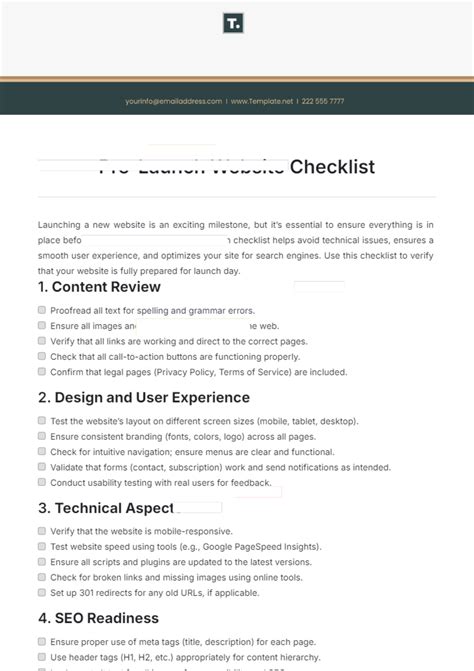 Free Website Checklist Templates Editable And Printable