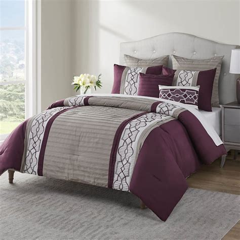 Darryl Plum 7 Piece Embroidered Comforter Set Queen At Home