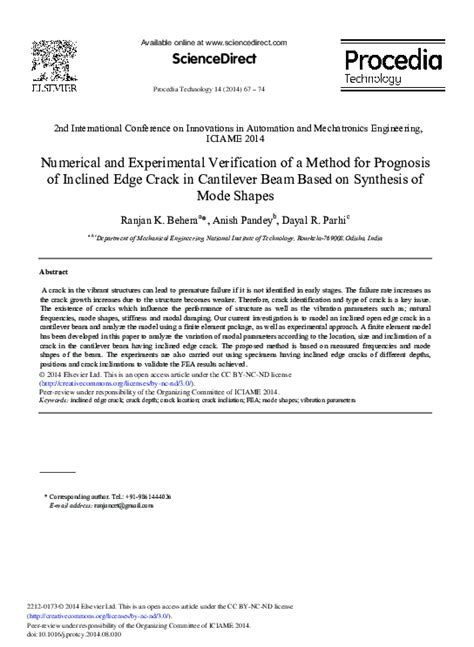 Pdf Numerical And Experimental Verification Of A Method For Prognosis