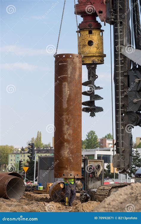 Bore Pile Rig Auger At The Construction Site Drilling Wells Stock