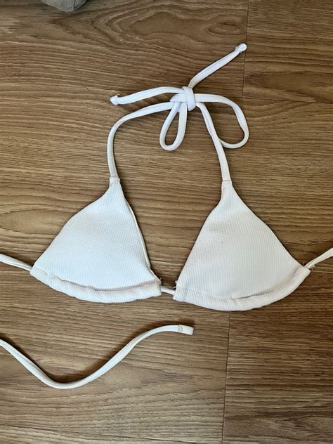 White Ribbed Triangle Bikini Top Bottom Women S Fashion Swimwear