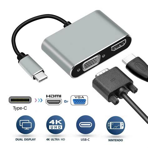 USB C To HDMI And VGA Adapter USB Type C To VGA HDMI UHD Video