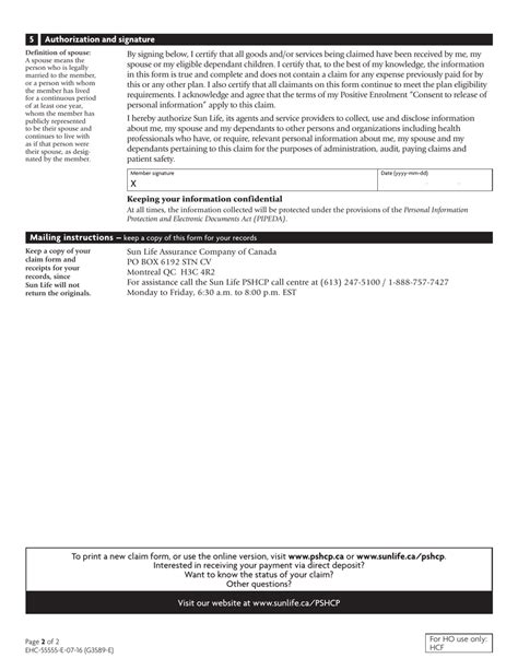 Canada Public Service Health Care Plan Pshcp Claim Form Sun Life