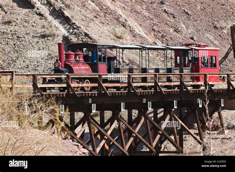 California Old Steam Train In Calico Ghost Town Near Barstow Stock