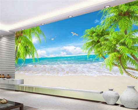 Beibehang Papier Peint 3D Avec Paysage De Cocotiers Vue Sur La Mer