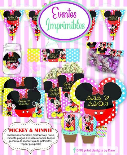 Kit Imprimible Minnie Y Mickey Mouse Candy Bar Cumpleaños Cuotas sin