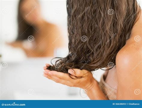 Closeup On Young Woman Applying Hair Mask Stock Image Image Of