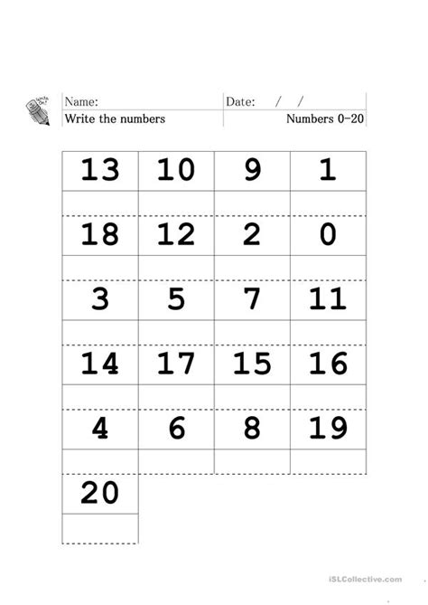 Numbers 0 20 Worksheets