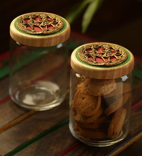 Buy Duals Of Dhokra Ml Set Of Airtight Glass Cookies Jar Set